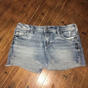 Silver cutoff denim western shortie shorts